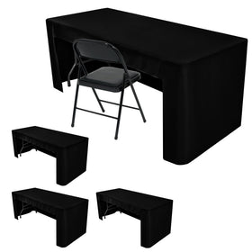 HolidayIdeas 4-Pack Open Back Tablecloths on a 6-foot table ready for a professional booth display.