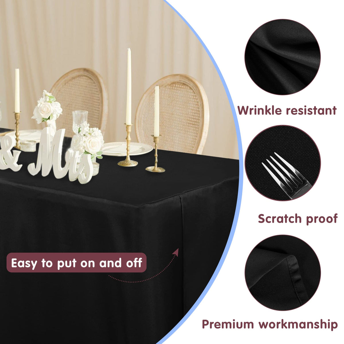 HolidayIdeas 2-pack tablecloth showcases wrinkle resistance for smooth banquet setups.