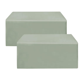 HolidayIdeas fitted table cover in sage green demonstrates clean, professional banquet presentation.