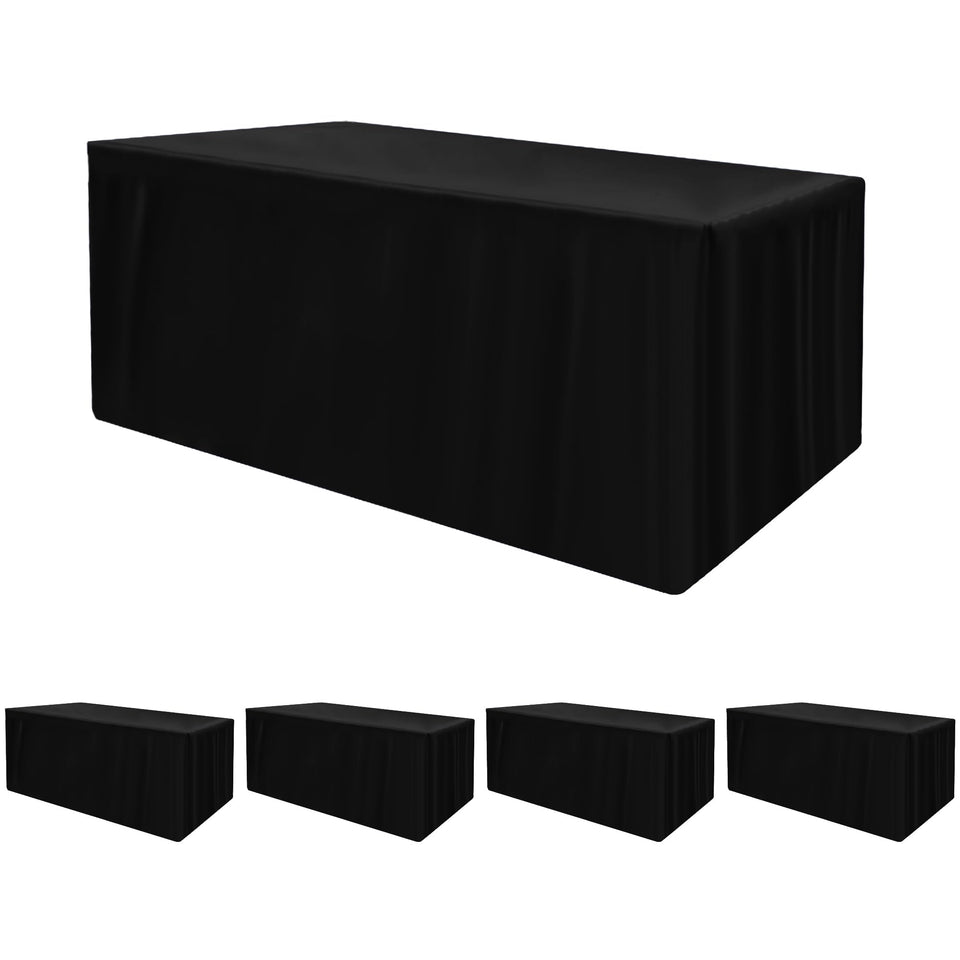HolidayIdeas fitted tablecloth for 6ft rectangle four-pack on display, polished booth look