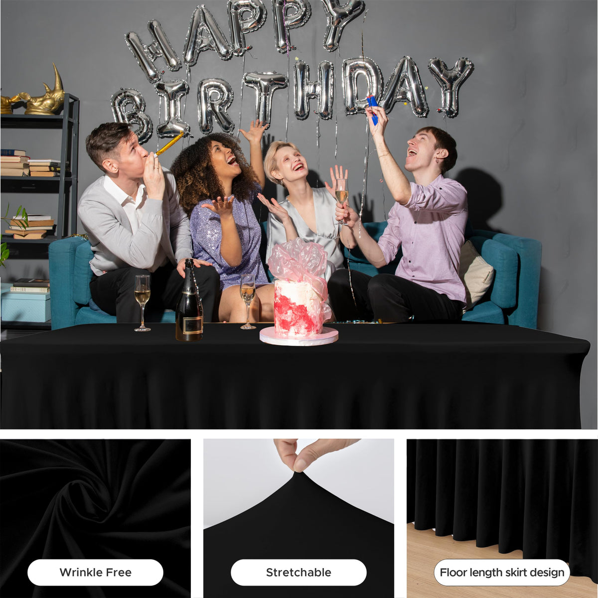HolidayIdeas table skirt suitable for indoor and outdoor event use