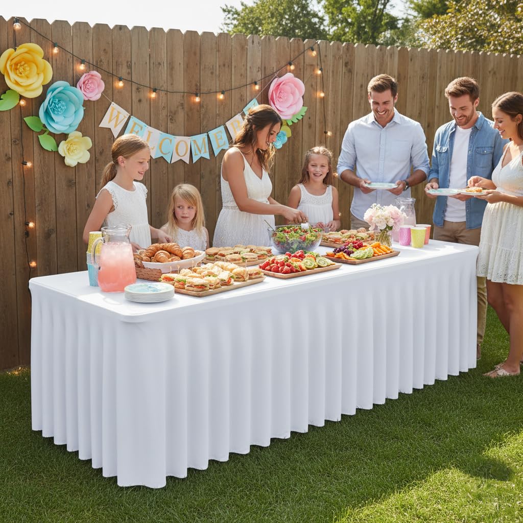 HolidayIdeas ruffle floor-length skirt hides legs for a tidy banquet presentation.
