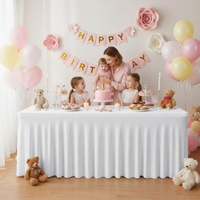 HolidayIdeas white fitted tablecloth provides wrinkle-resistant elegance for weddings and banquets.
