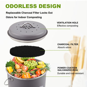 Holismo 5L capacity compost bin fits weekly scraps