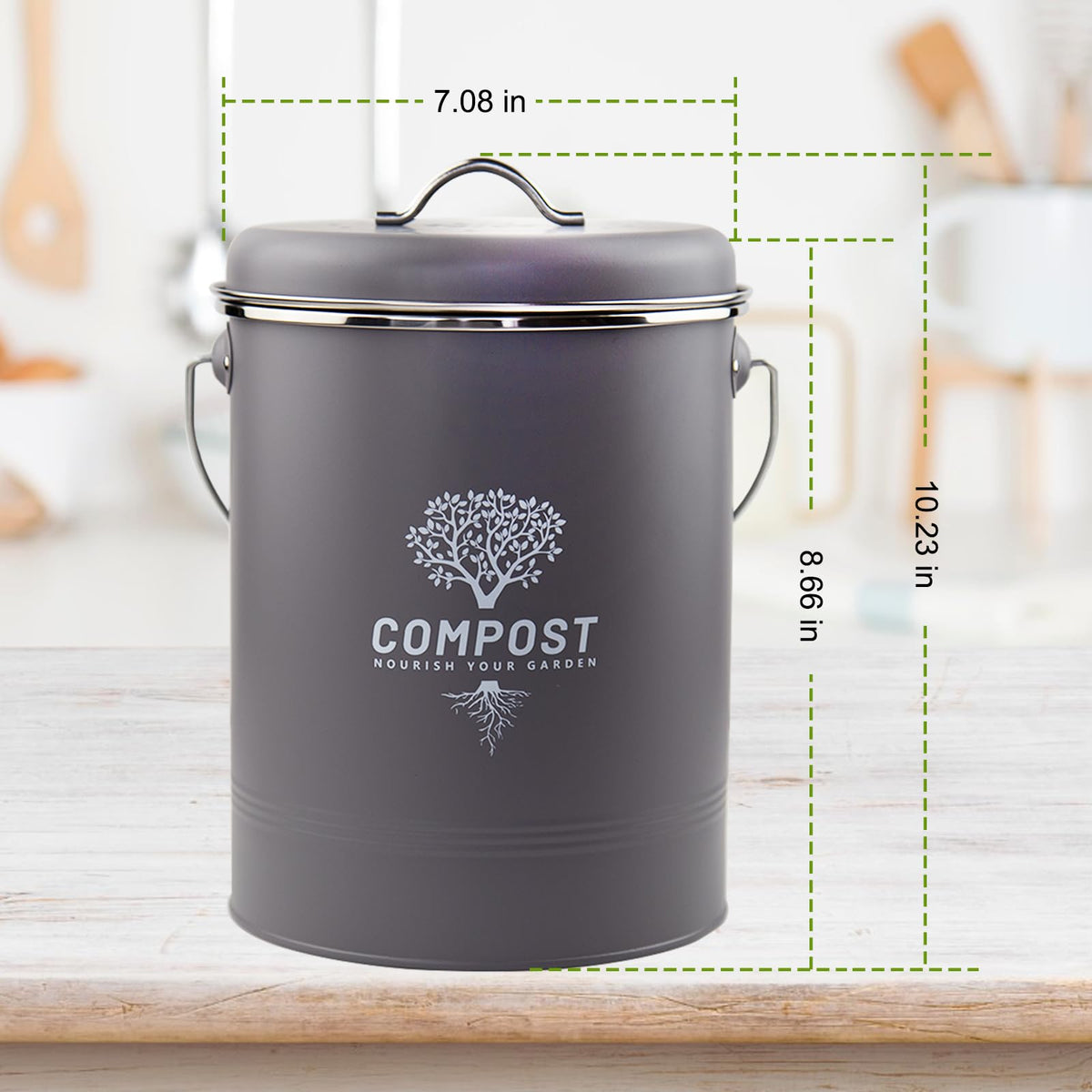 Holismo compost bin lid with charcoal filter reduces kitchen odors