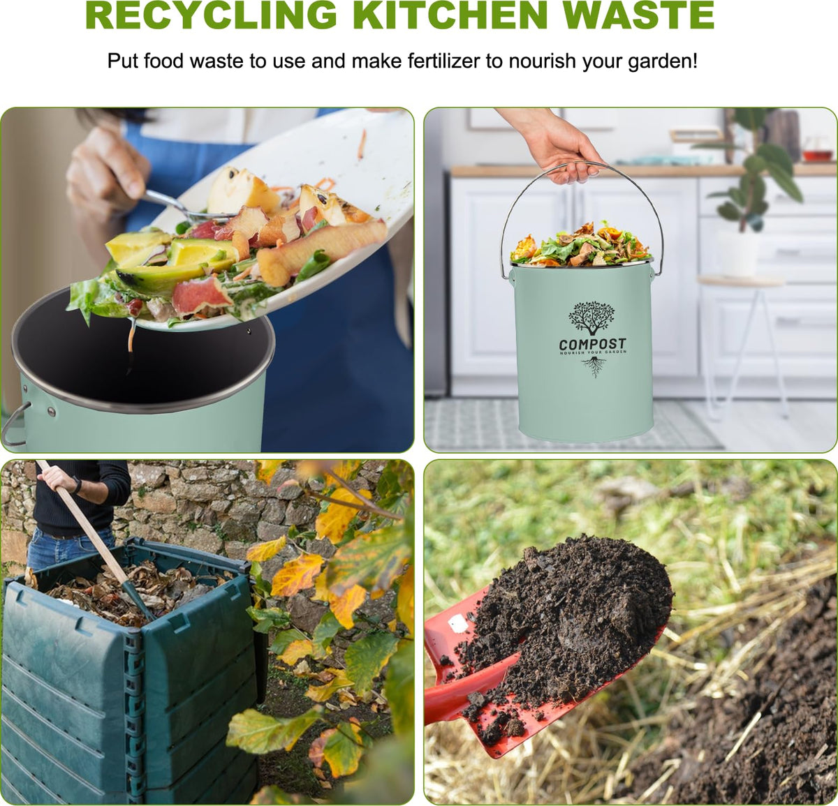 Holismo compost bin premium handles enable comfortable, mess-free disposal