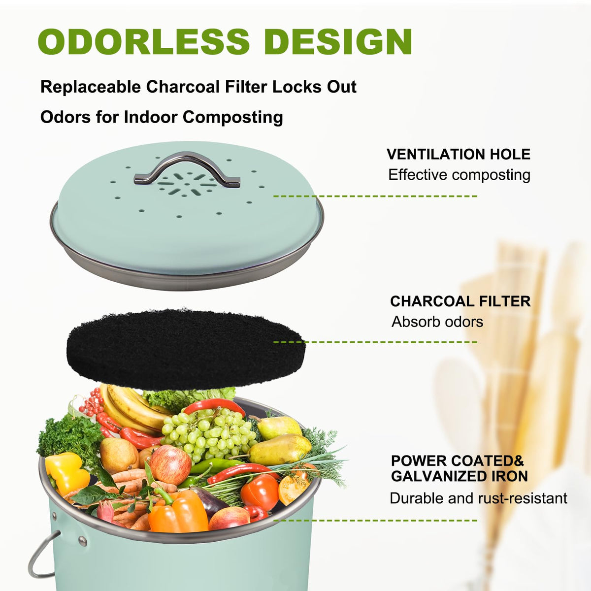 Holismo kitchen bin shows compact five-liter capacity for countertop use