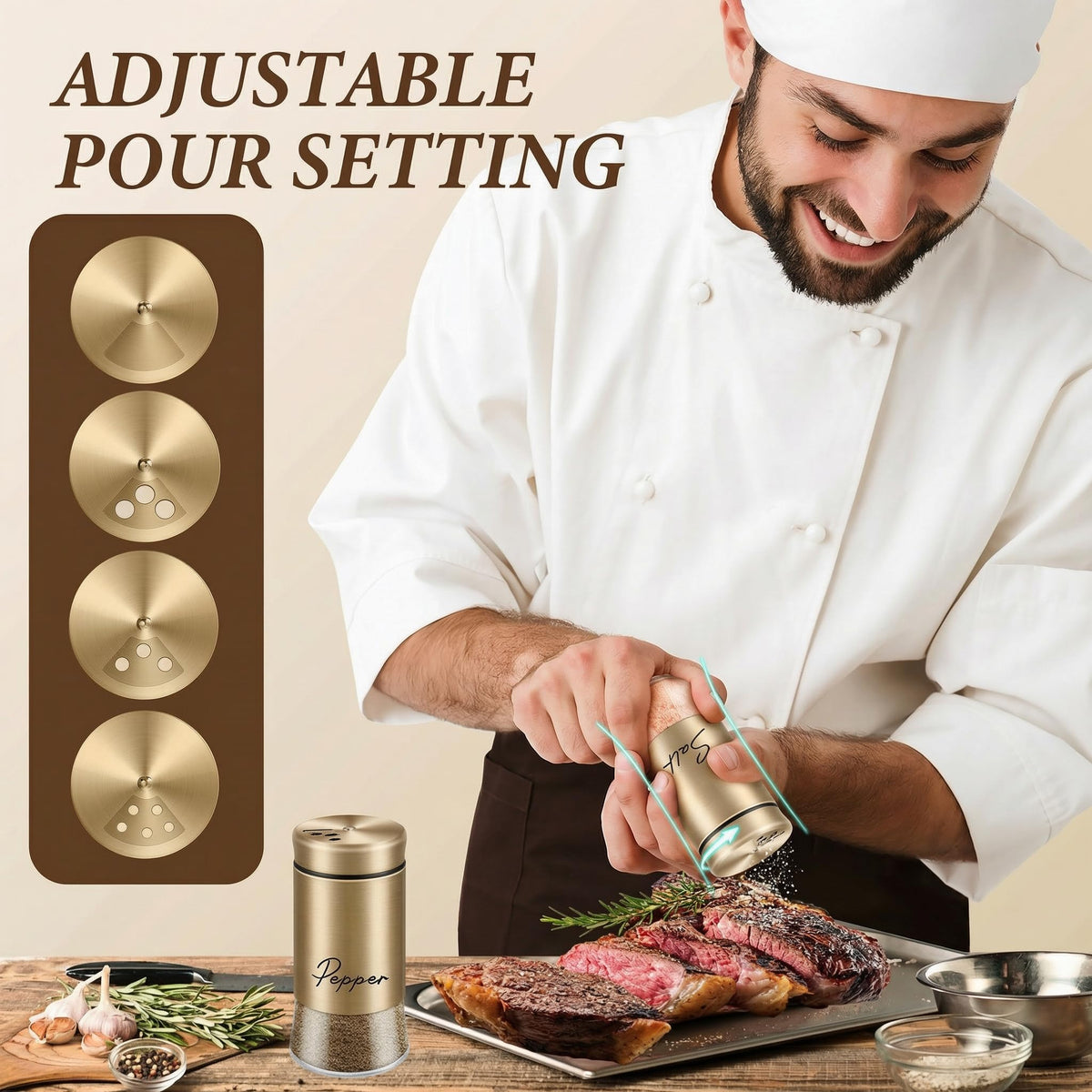 Holoith refillable design suits farmhouse kitchens with clear salt and pepper labeling.