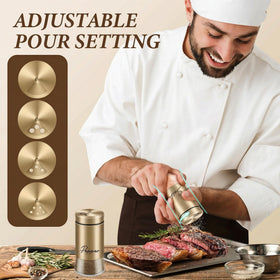 Holoith refillable design suits farmhouse kitchens with clear salt and pepper labeling.