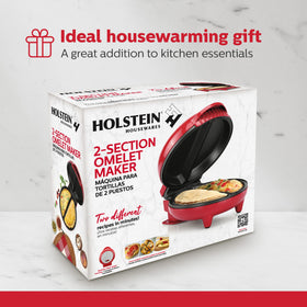Cool-touch exterior allows safe opening while preparing two portions of fluffy omelets.