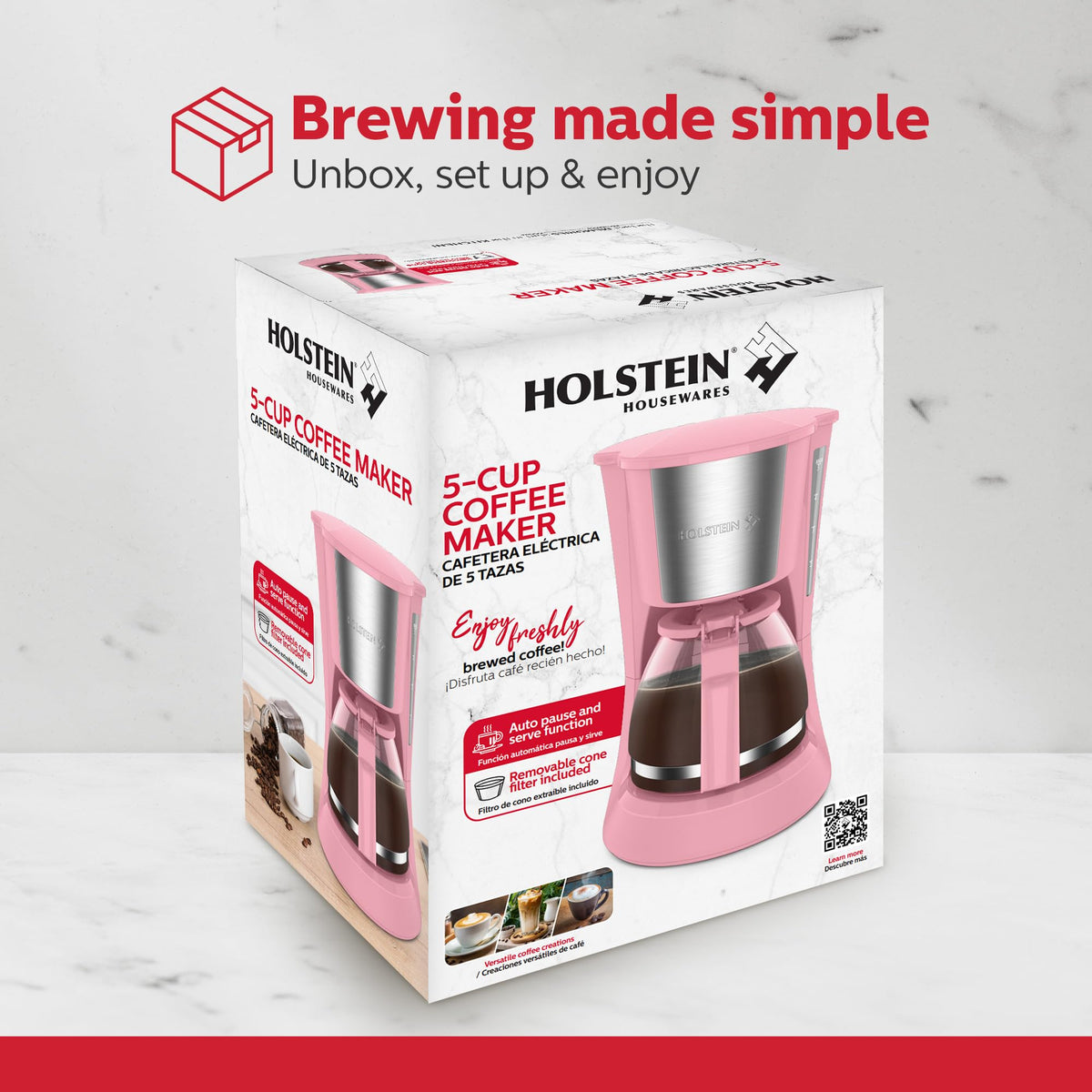Holstein Housewares 5-cup coffee maker compact design suited for dorms and office spaces
