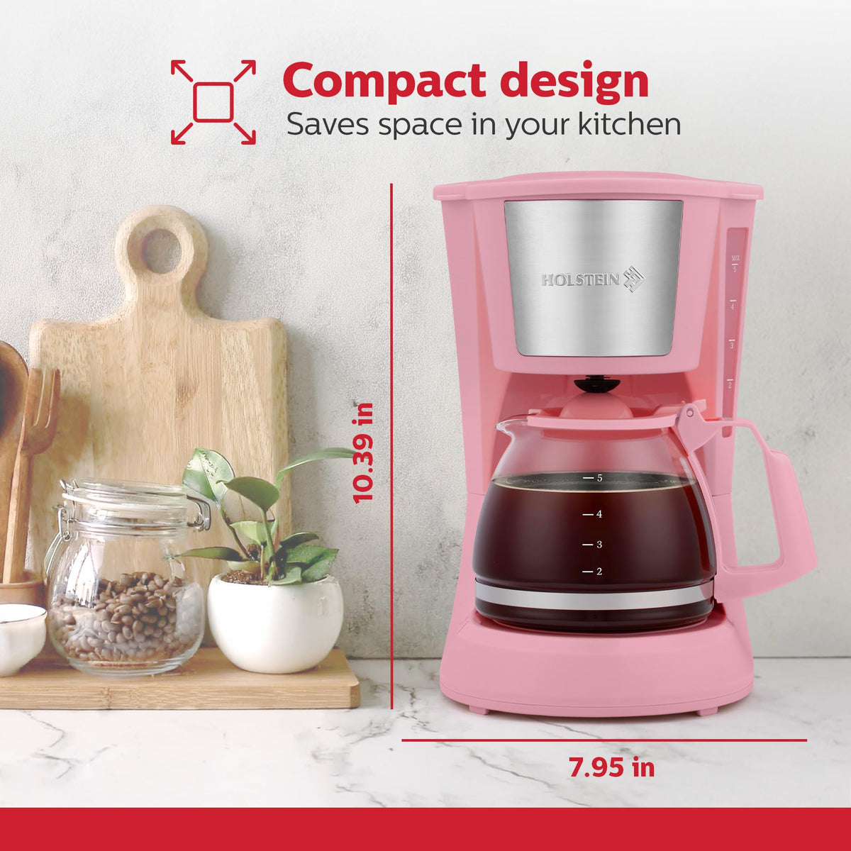 Holstein Housewares 5-cup drip coffee maker with glass carafe for quick, hot brews