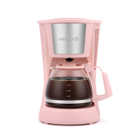 Holstein Housewares 5-cup drip coffee maker pink front view for small kitchens