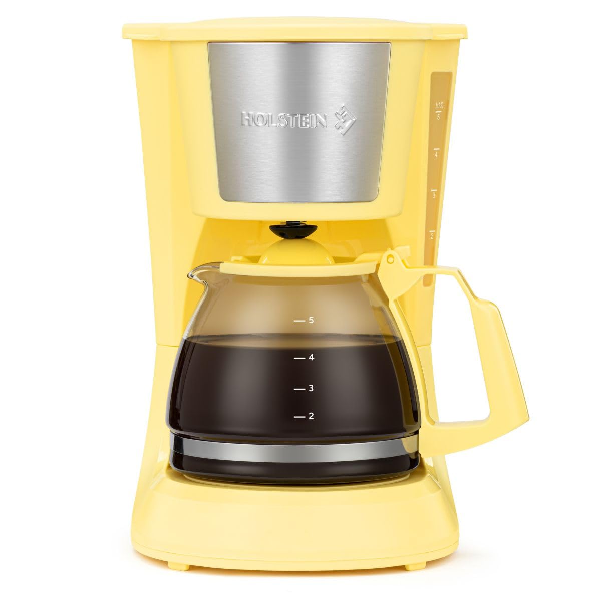 Holstein Housewares 5-Cup Coffee Maker front view with auto pause for quick serving