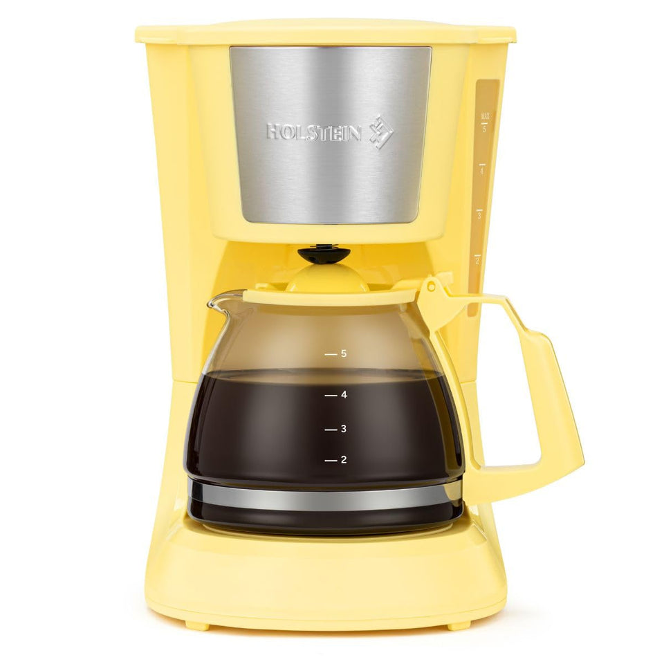 Holstein Housewares 5-Cup Coffee Maker front view with auto pause for quick serving