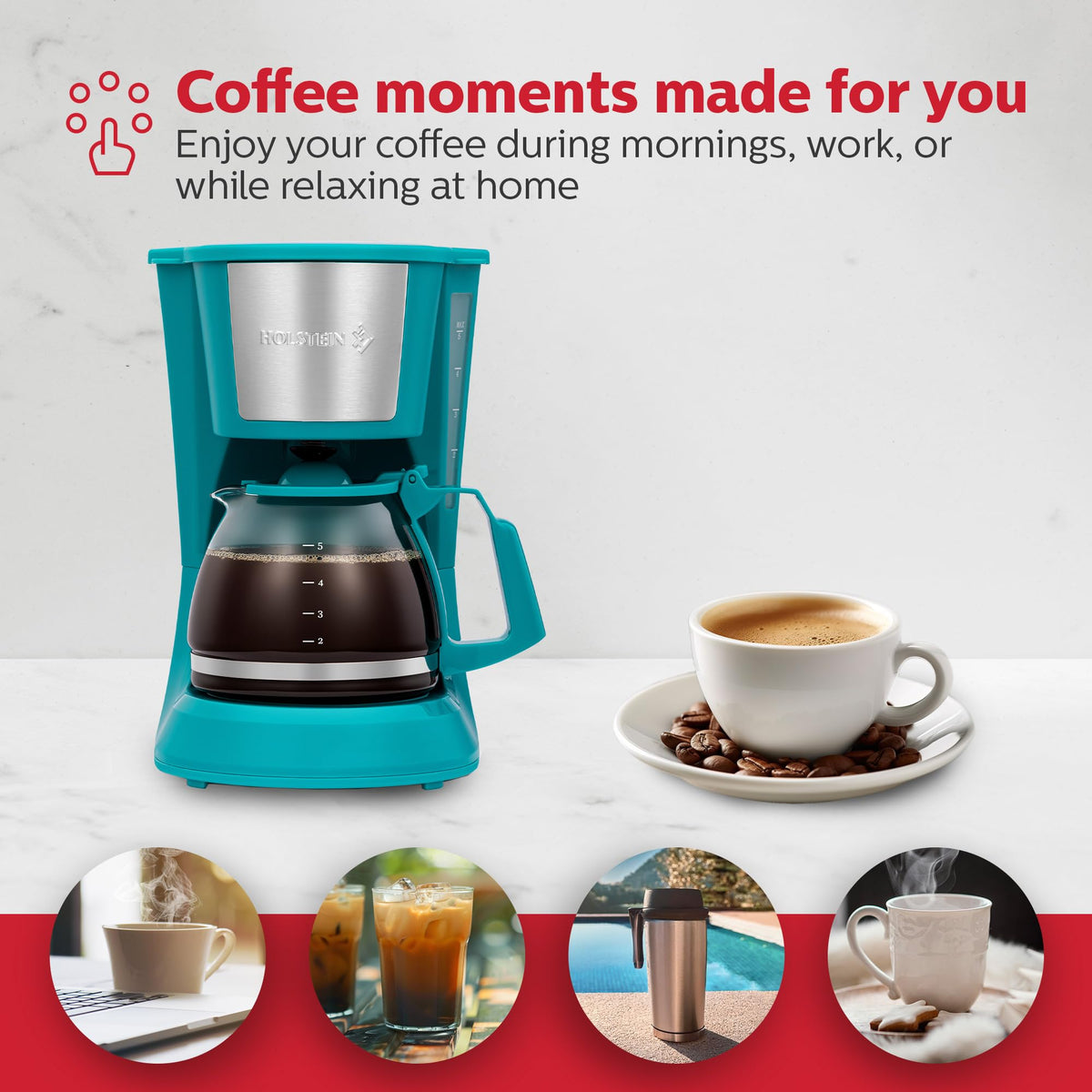 Holstein Housewares 5Cup teal coffee maker removable filter basket for easy maintenance