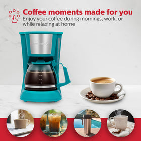Holstein Housewares 5Cup teal coffee maker removable filter basket for easy maintenance