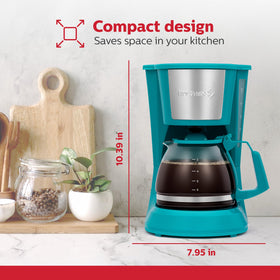 Holstein Housewares 5Cup teal coffee maker with glass carafe for everyday convenience
