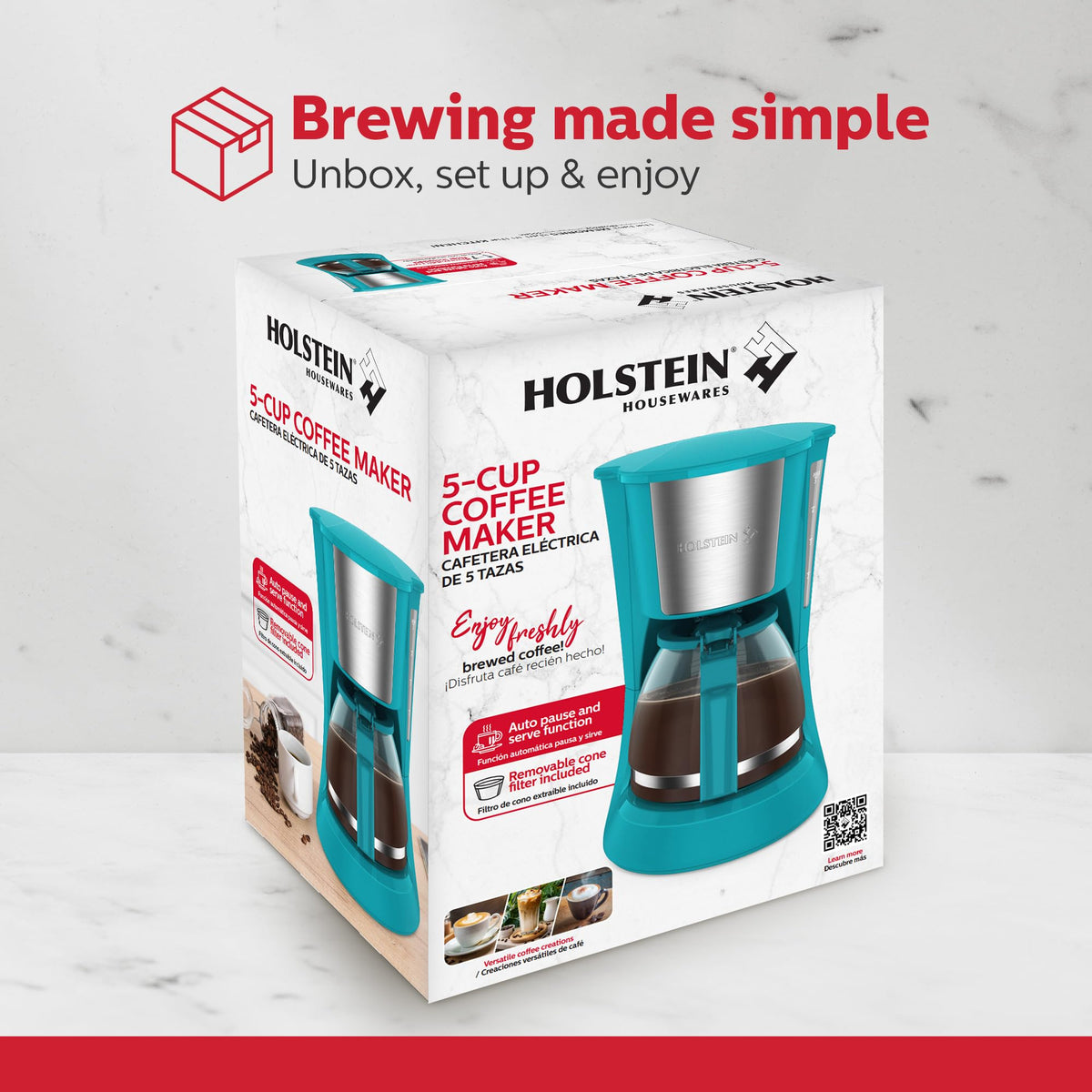 Holstein Housewares 5Cup teal coffee maker ideal for office or dorm use