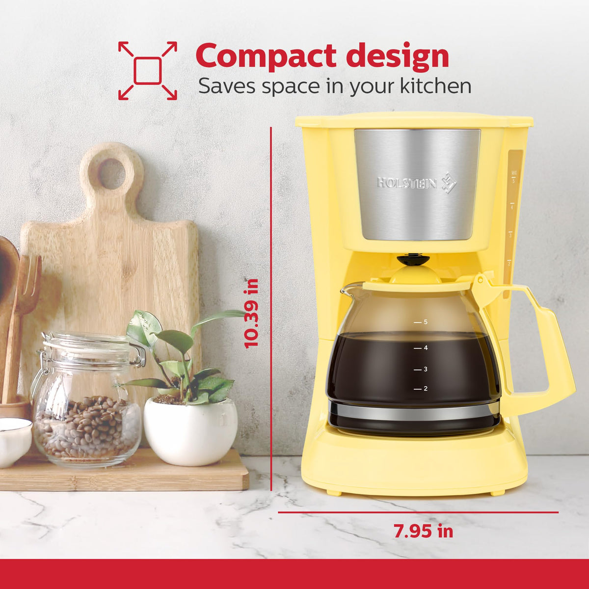 Holstein Housewares 5-Cup Coffee Maker top view, space-saving design
