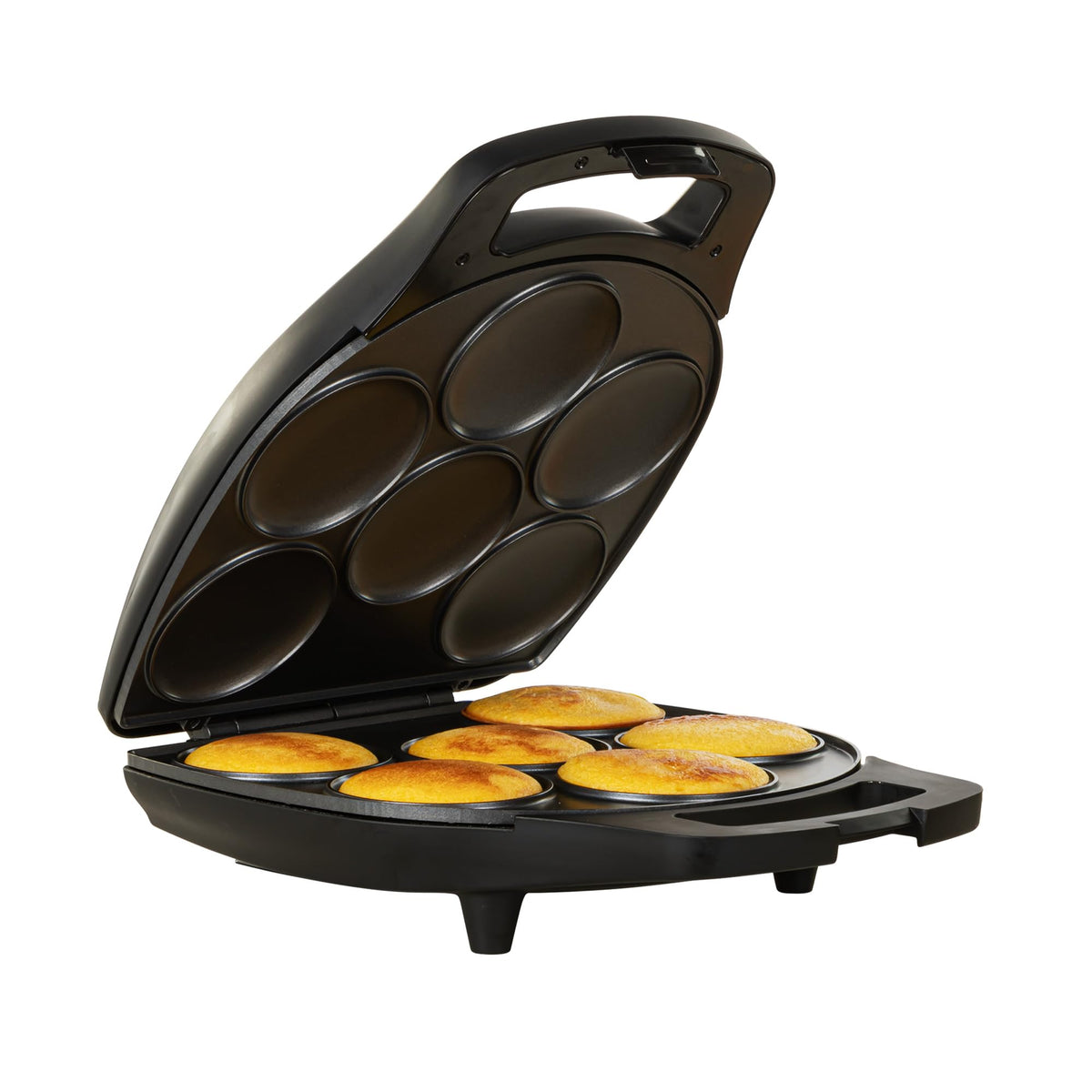 Holstein Housewares Arepa Maker closed-top view, compact, space-saving design.