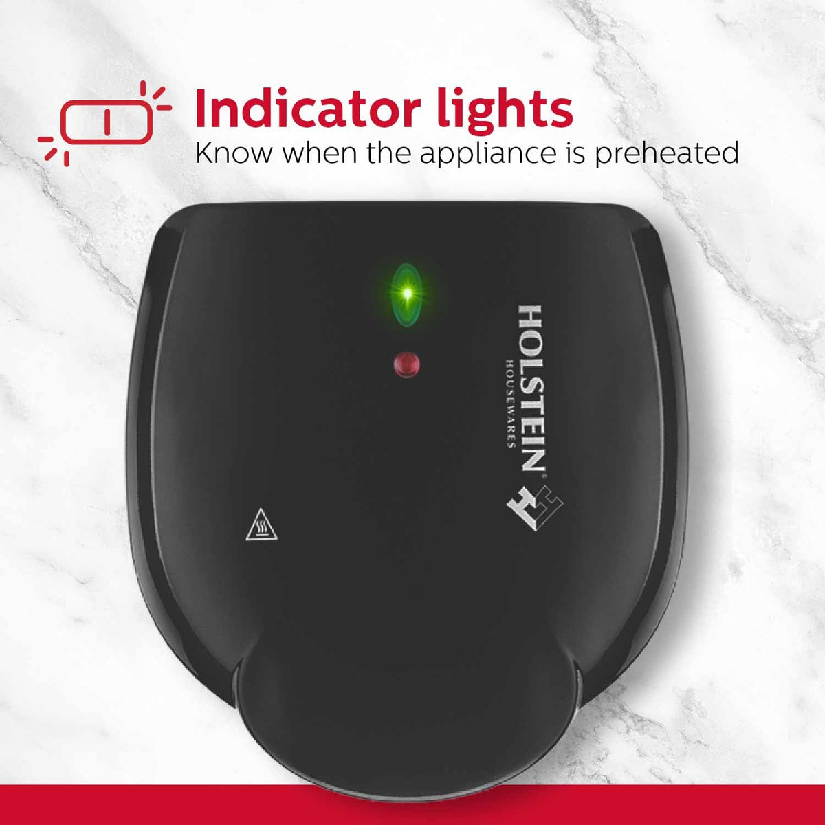 Holstein Housewares Arepa Maker ready-to-cook indicator guides perfect heating.