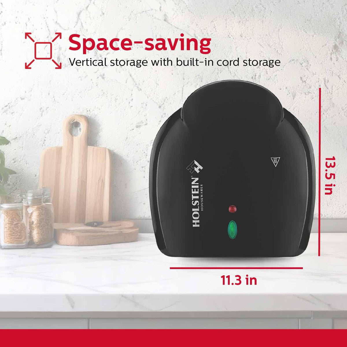Holstein Housewares compact vertical design saves counter space.