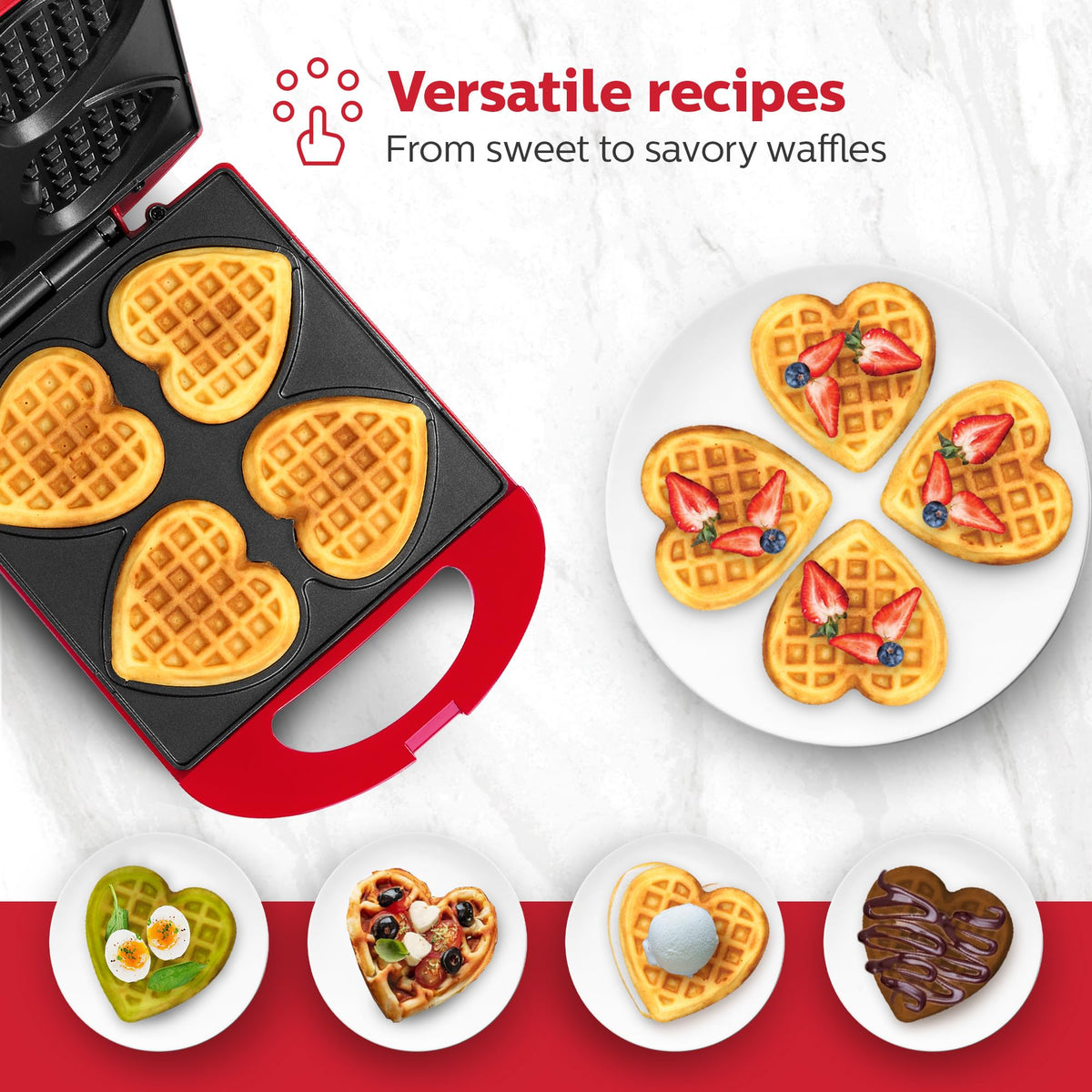 Holstein Housewares compact waffle maker saves counter space with vertical storage.