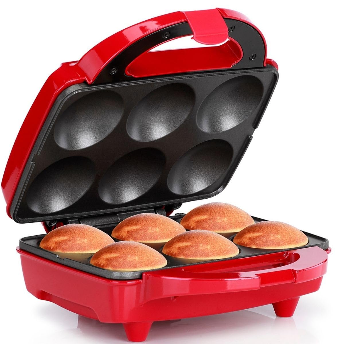 Holstein Housewares cupcake maker red front view for compact kitchen use