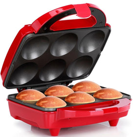 Holstein Housewares cupcake maker red front view for compact kitchen use