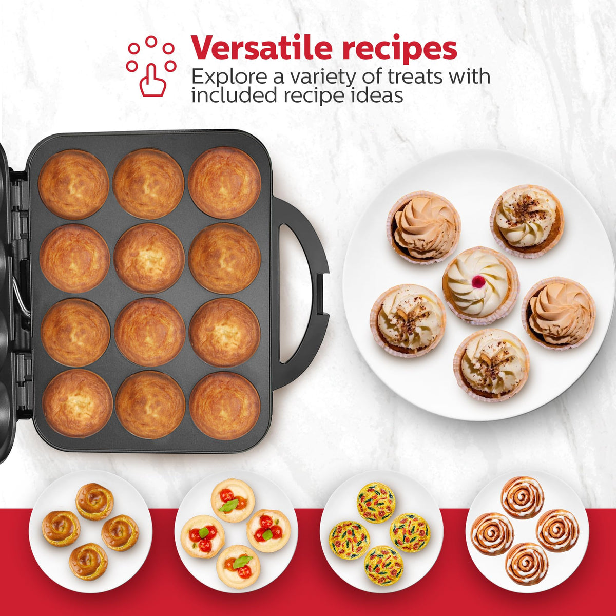 Holstein Housewares cupcake maker non-stick coating close-up, easy release and cleanup.