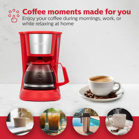 Holstein Housewares glass carafe with measuring spoon supports precise coffee ratios.