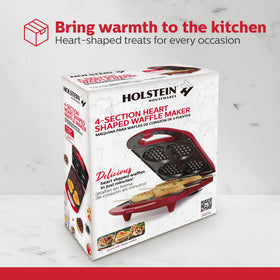 Holstein Housewares heart-waffle mold makes four waffles for family breakfasts.