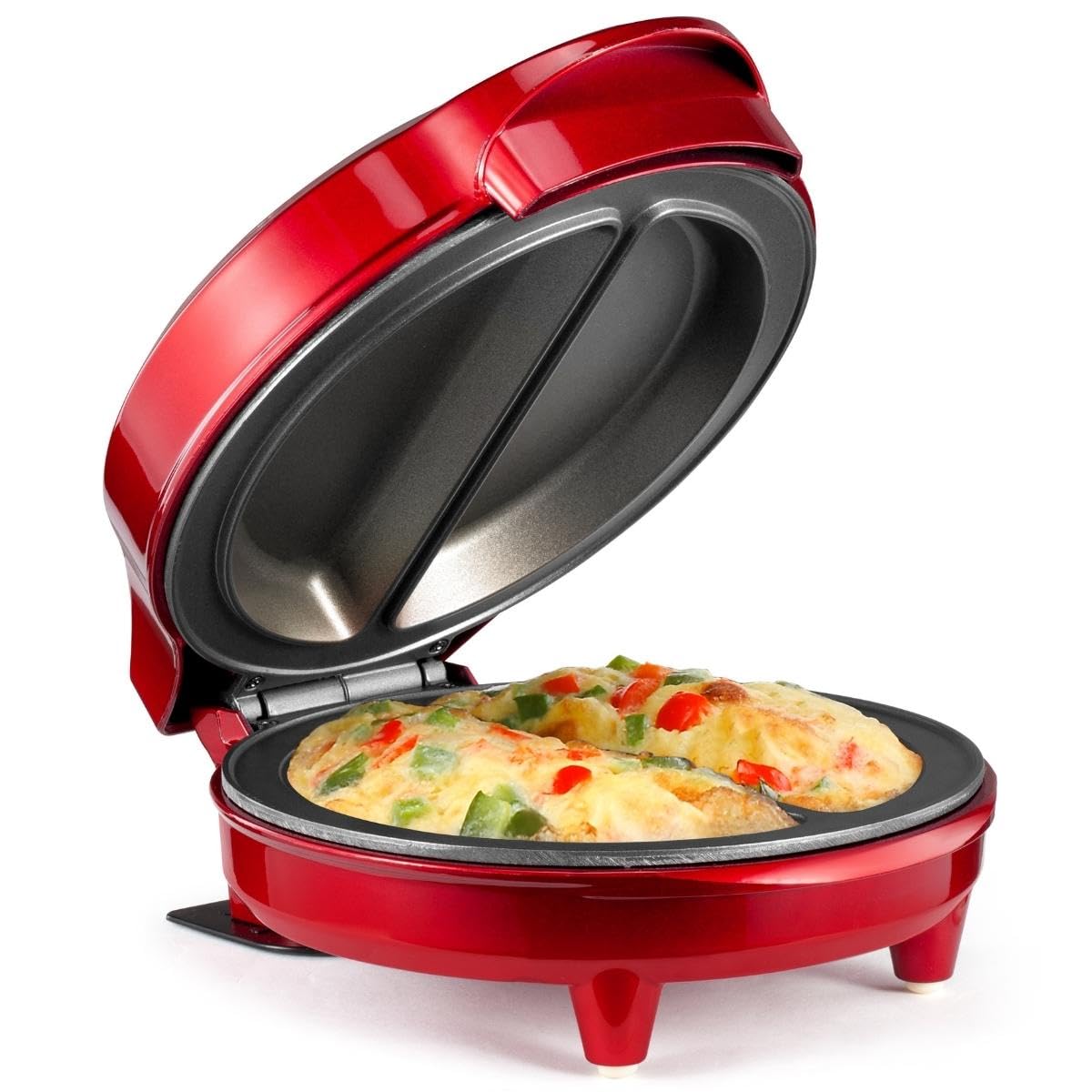 Holstein Housewares omelet maker front view, compact two-portion design for quick breakfasts.