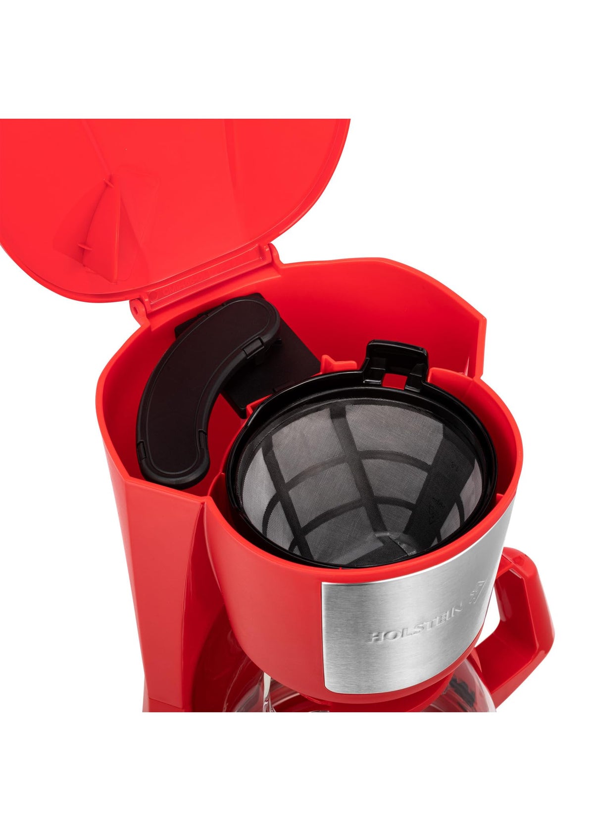 Holstein Housewares red compact brewer adds modern color to any kitchen.