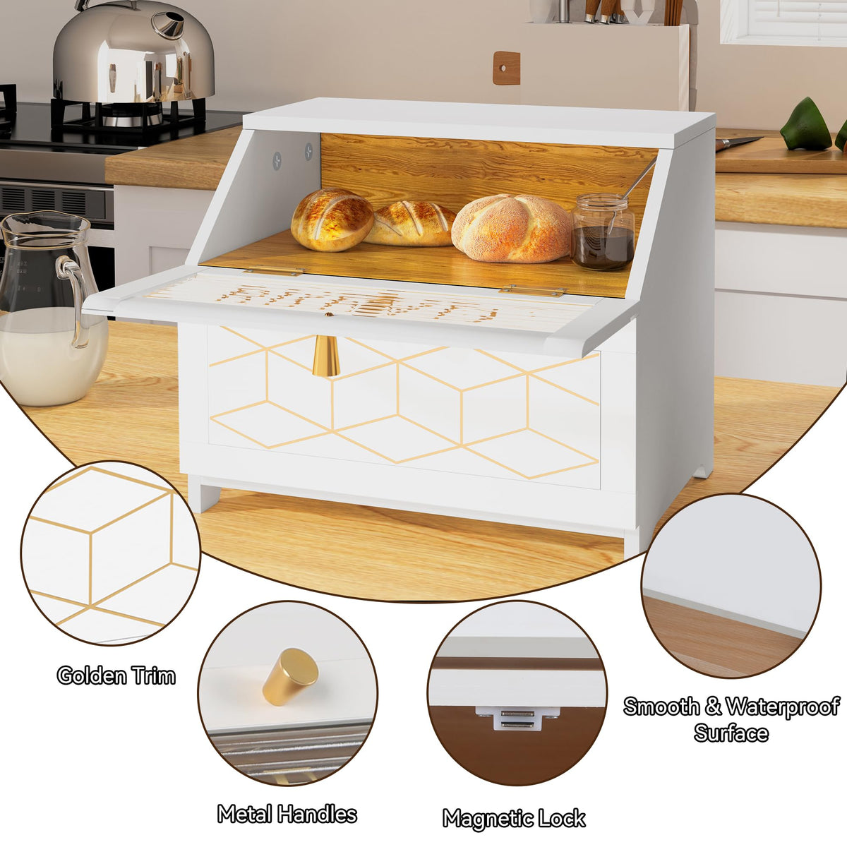 HOLTICO internal two-tier storage shows organized bread and snacks