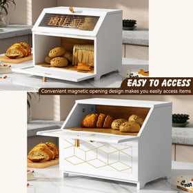 HOLTICO white bread box on a clean countertop display roomy storage