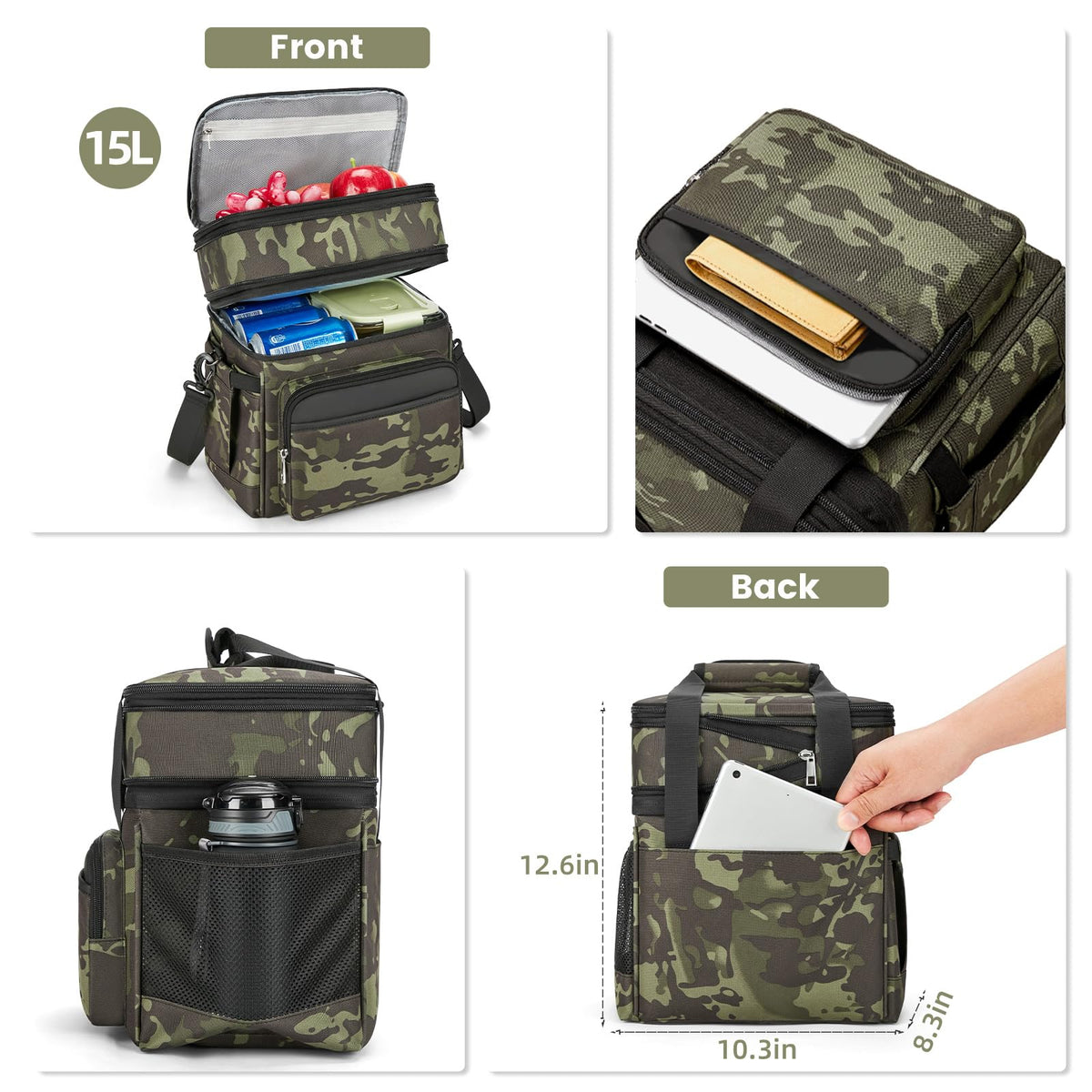 Holuxer insulated lunch bag double-deck design separates meals.