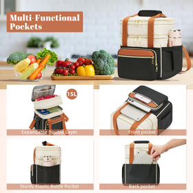 Holuxer insulated lunch bag side pocket for small essentials.
