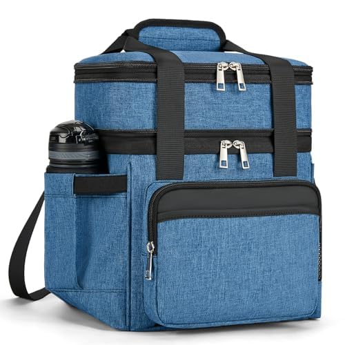 Holuxer insulated lunch bag blue with front pocket for organization