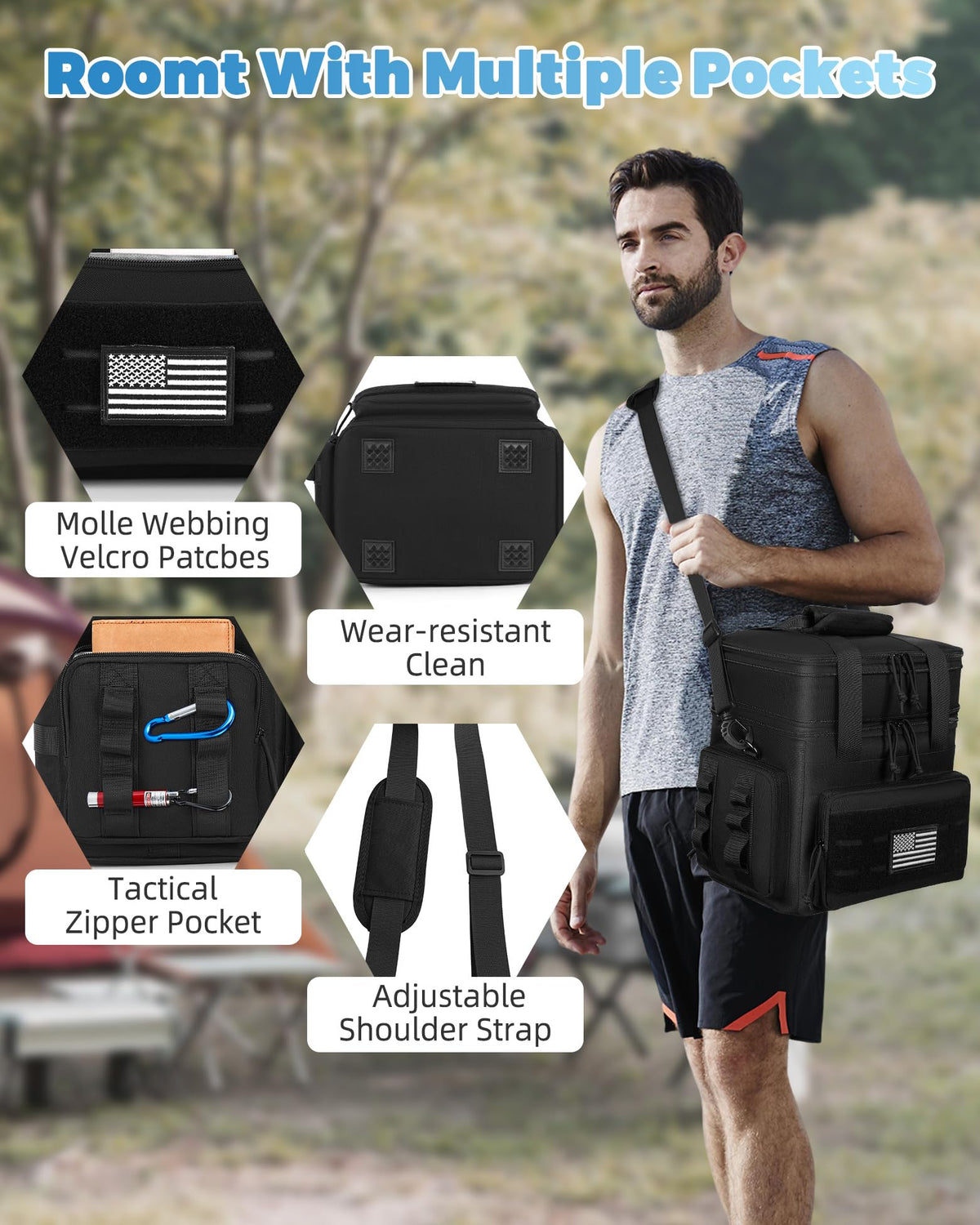 Holuxer Tactical Lunch Bag optional strap and handle enable versatile carrying.