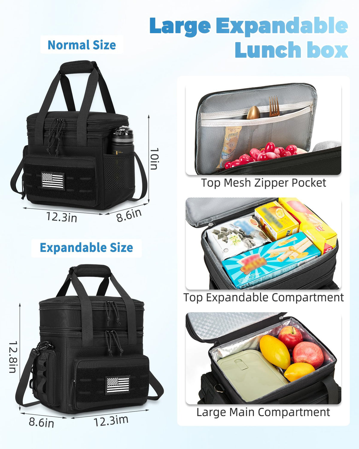 Holuxer Tactical Lunch Bag insulated liner keeps food fresh for hours.