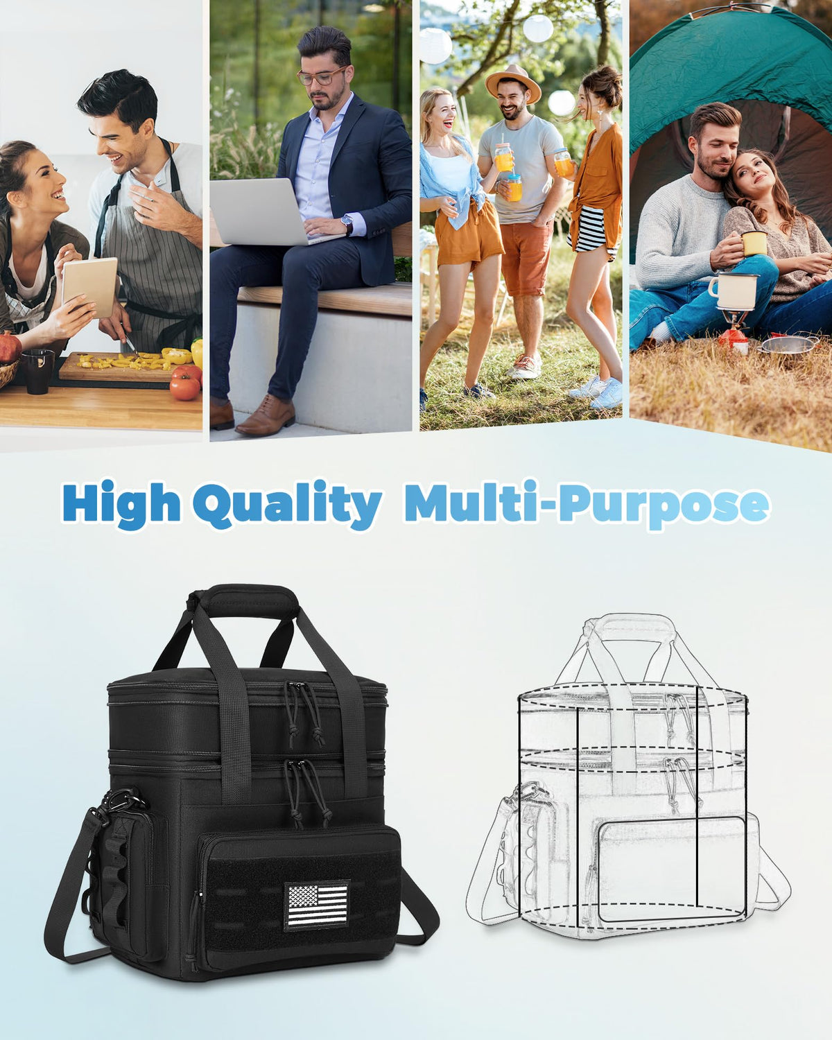 Holuxer Tactical Lunch Bag MOLLE pockets hold keys, carabiners, and small gear.