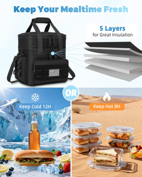 Holuxer Tactical Lunch Bag water-resistant exterior supports outdoor use.