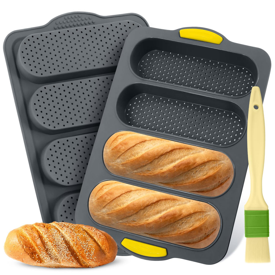 Holyenten 4-hole silicone bread pan designed for evenly baked mini loaves.
