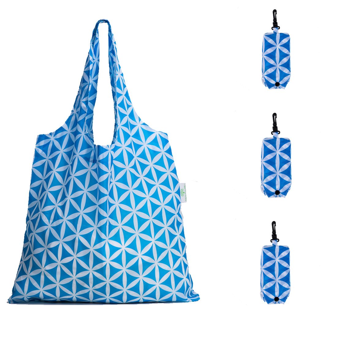 HOLYLUCK foldable tote bag folded in pouch, compact storage for on-the-go shopping