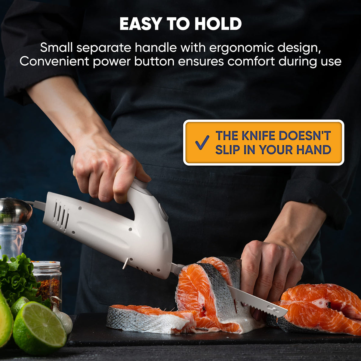 Homaider electric knife shows its 6-foot cord for flexible placement.