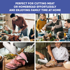 Homaider electric knife carving a turkey with ergonomic handle.