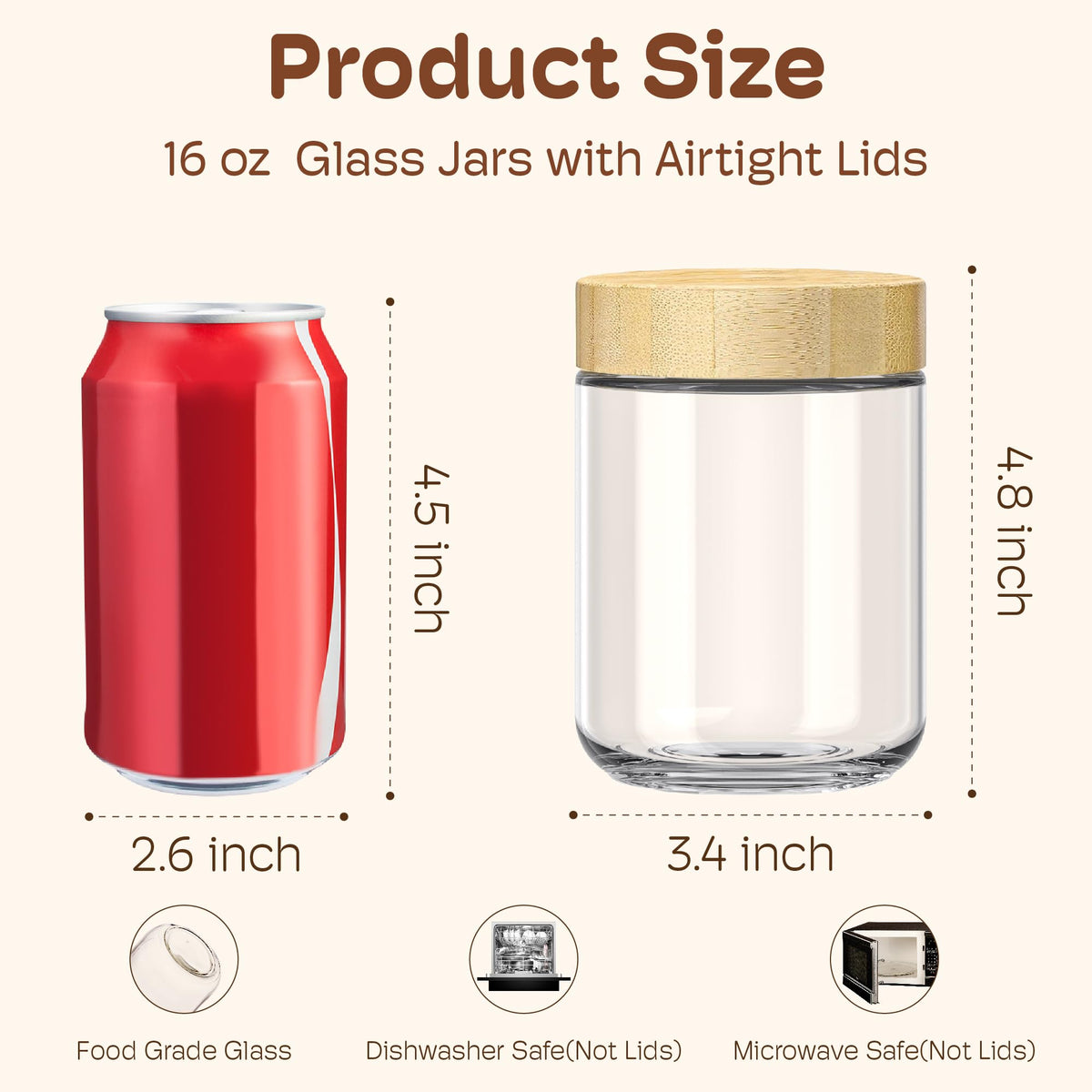 HomArtist 16oz glass jar with wide mouth for easy filling and washing.