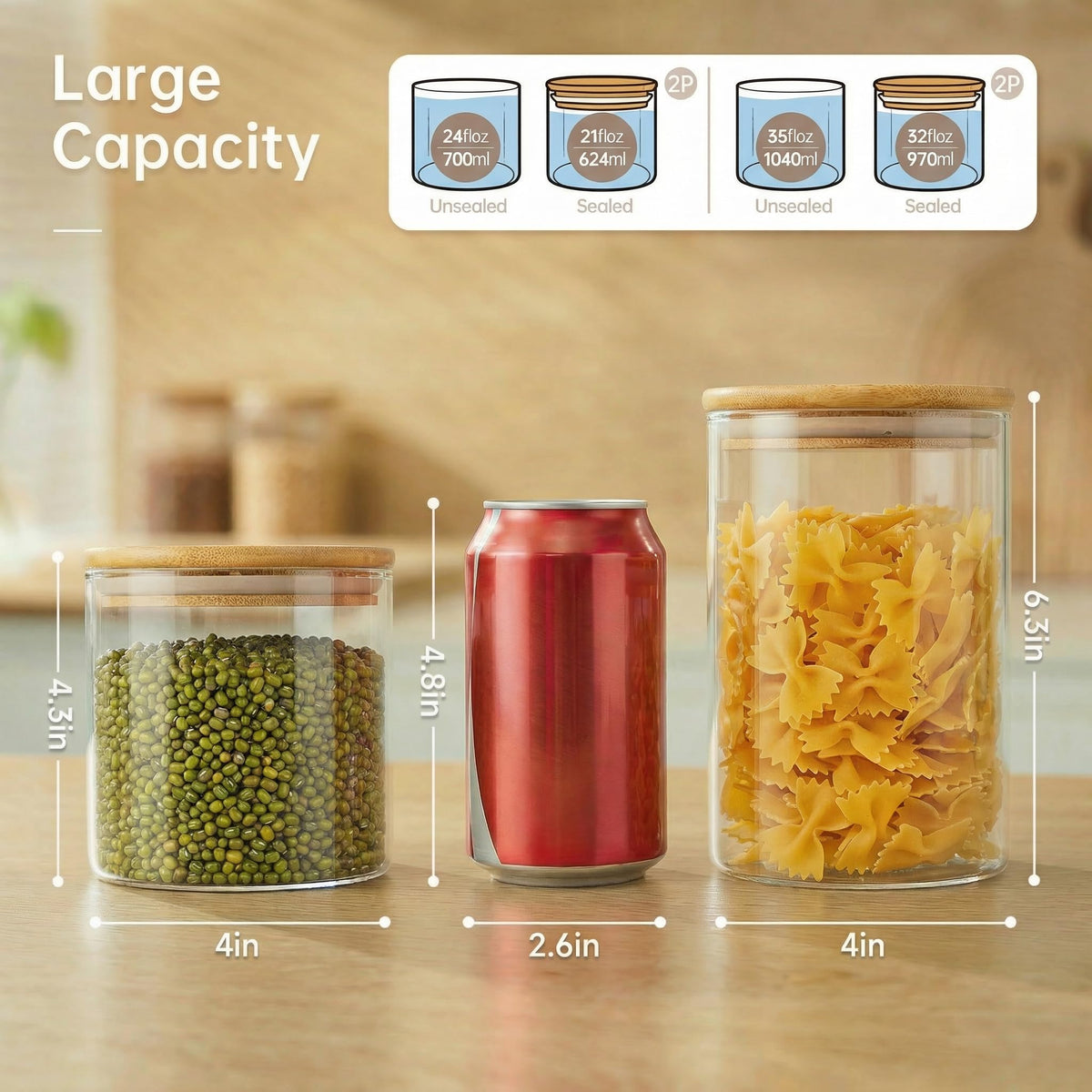 HomArtist 21oz glass jar with bamboo lid, ideal for snacks